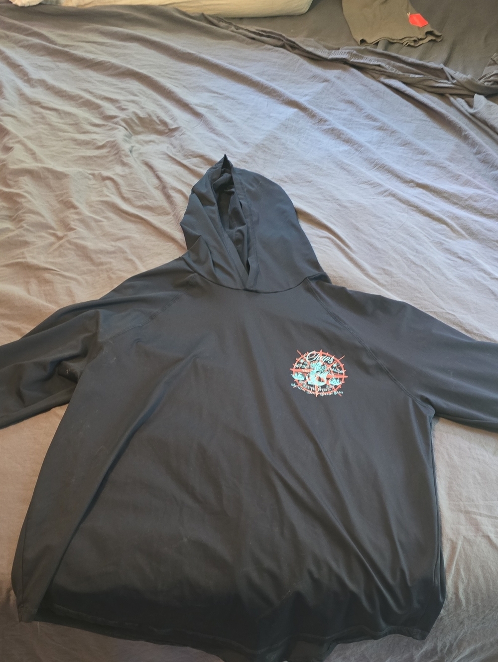 Chaps Black Hooded Rashguard with Small Multicolor Chest Emblem
